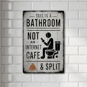 Funny Bathroom Sign “This Is A Bathroom Not An Internet Cafe”, Vintage Metal Tin Wall Art 8x12 Inch for Home Farmhouse Washroom, Rustic Moisture Resistant Decor, Pre-drilled Ready to Hang, Humorous Housewarming Birthday Gift Idea