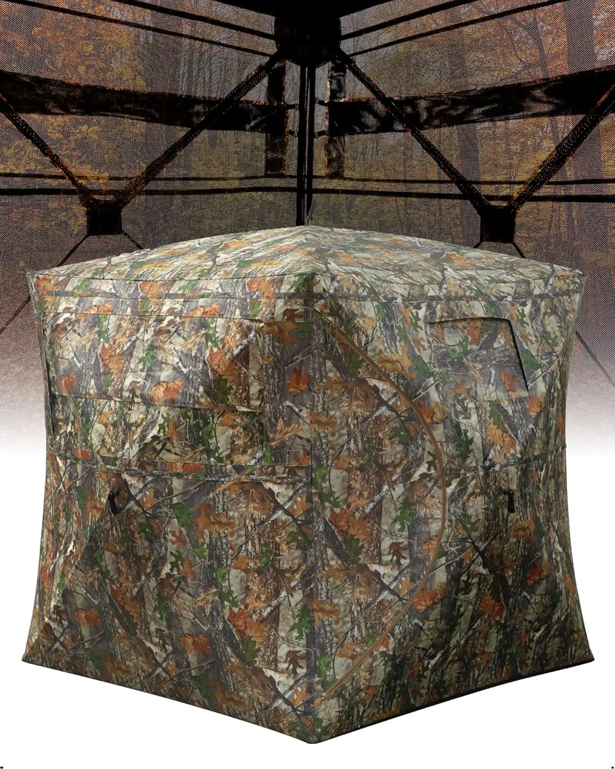 PU Hunting Blind - Christmas Gift, Polyester Pop Up Ground Blind for 4-6 People, 270° Visibility Windows, Silent Magnetic Door, Portable Lightweight Setup for Outdoor Hunting