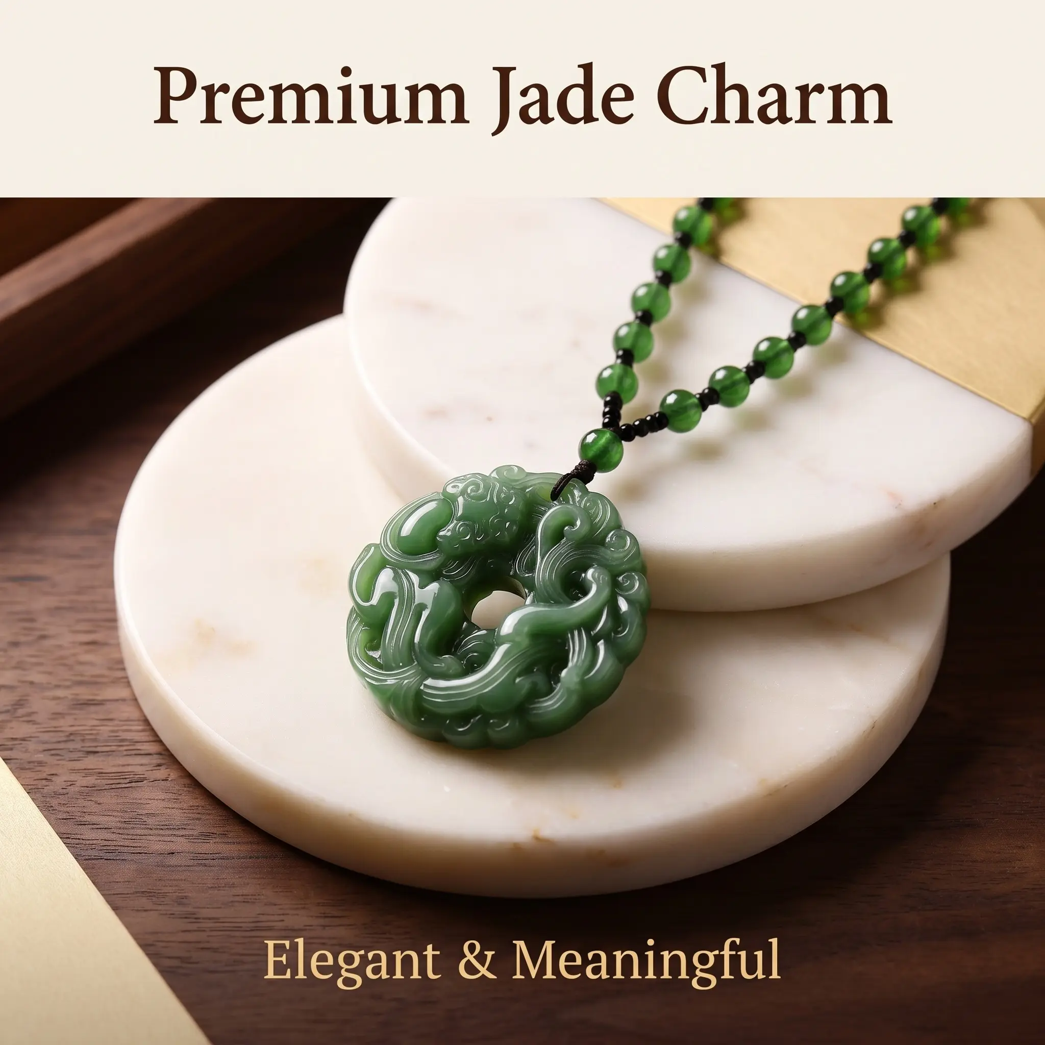 Natural Green Jade Pendant Necklace, Traditional Hand-Carved Pixiu Round Amulet on 60cm Bead Chain, Unisex Jewelry for Prosperity & Protection, Healing Energy, Cord, Donut, Green Jade Beads, Unisex Names, Casual, Auspicious, Pure Jade