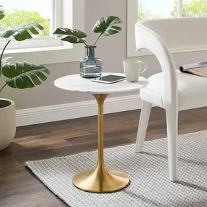 Modway Lippa 20" Round Artificial Marble Side Table in Gold White