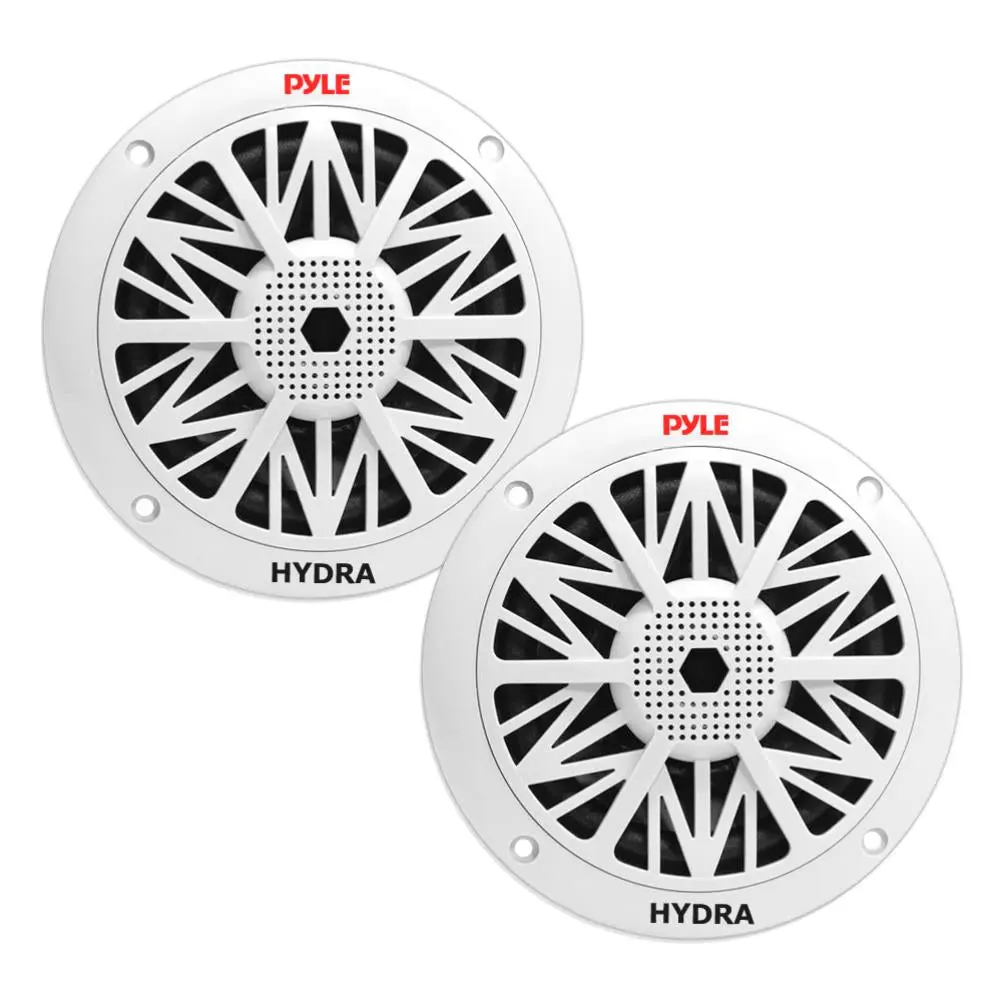 300W Marine Audio Stereo Outdoor Speakers Set Pack - 2-Way Weatherproof Loudspeaker System, Water Resistant, Plastic Poly Carbon Cone, Aluminium Component, White, 7.36'' Cut-Out Diameter