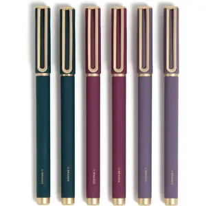 Catalina Felt Tip Pens Set of 6 Black Ink Pens Soft Touch Jewel Tones Gold Details Medium 0.7 mm Point