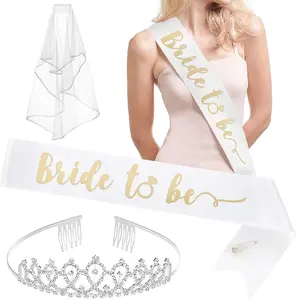 Bachelorette Party Bride To Be Decorations Kit - Bridal Shower Decorations | Sash For Bride, Rhinestone Tiara, Veil + Bride Tribe Tattoos