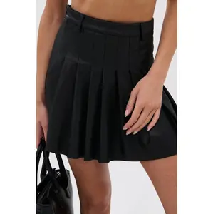 RIO PLEATED FAUX LEATHER MINI SKIRT WITH 4 WAY STRETCH