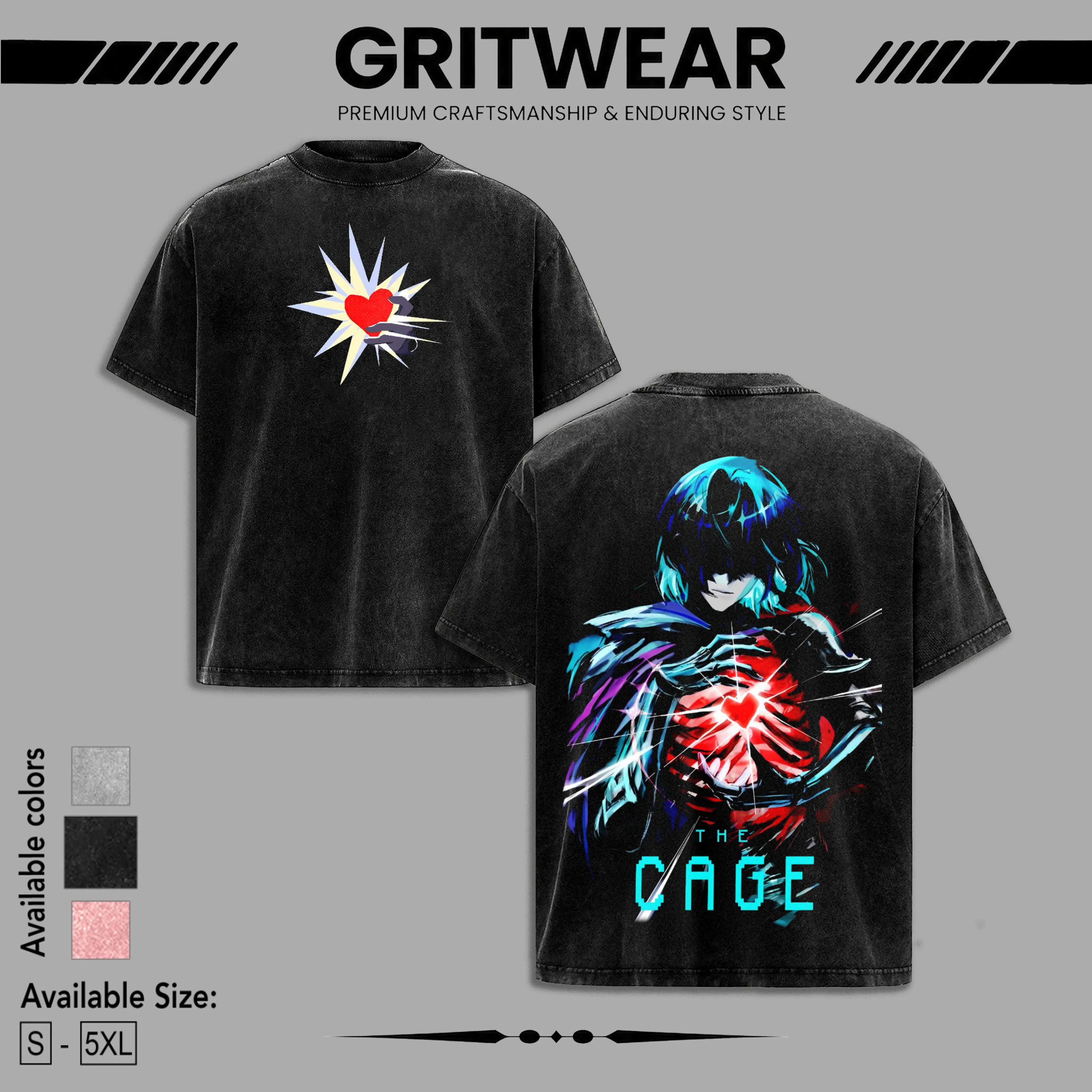 The Cage Deltarune Kris Vintage Washed Graphic T-Shirt, Graphic Tees Washed Tee Game Acid Washed Lightweight Cotton TSHIRT, Gift For Gamer Men's Regular, men gifts graphic tee Fabric Menswear Streetwear Round Neck