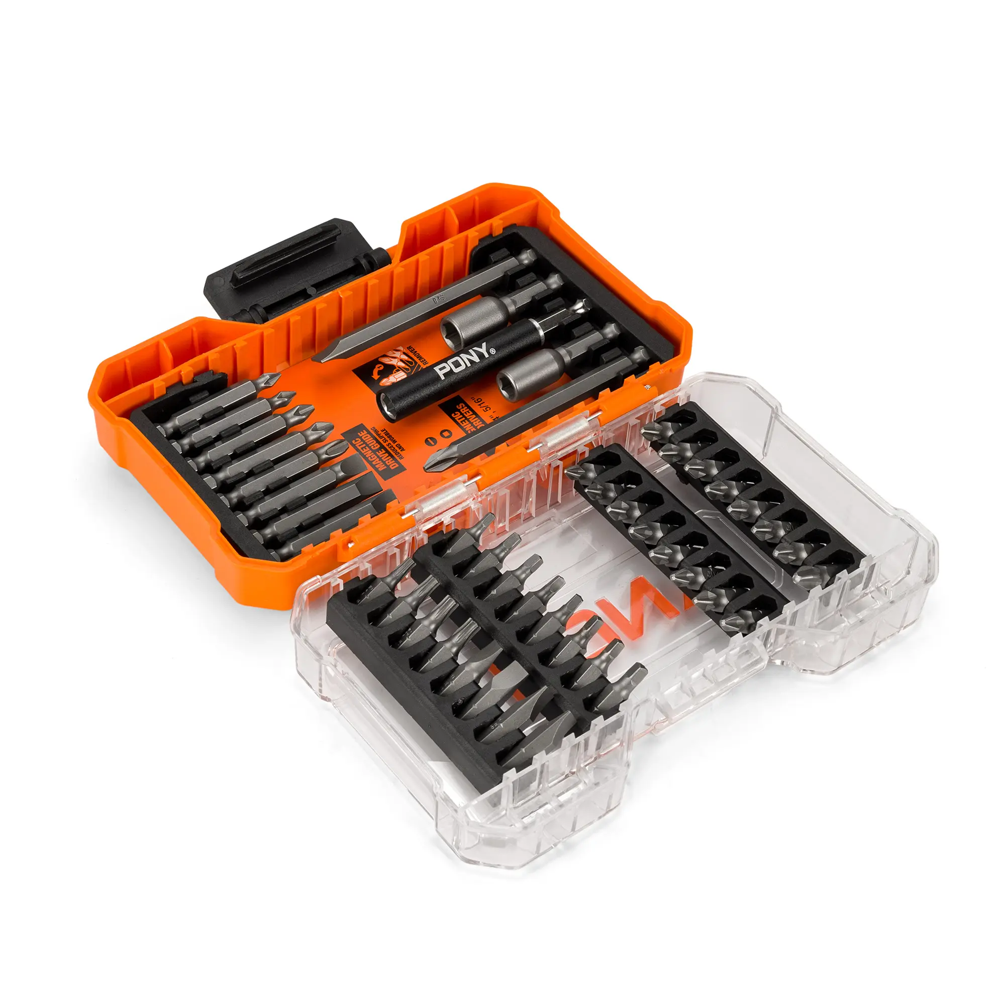 #fathersdaygift PONY 45-Pack Screwdriver Bit Set with Tough Case, 1/4" Hex S2 Steel Screwdriver Bits, Precision-Machined Tip, 1", 2" & 3-1/2" Bits with Magnetic Drive Guide & Magnetic Nut Drivers for DIY Projects