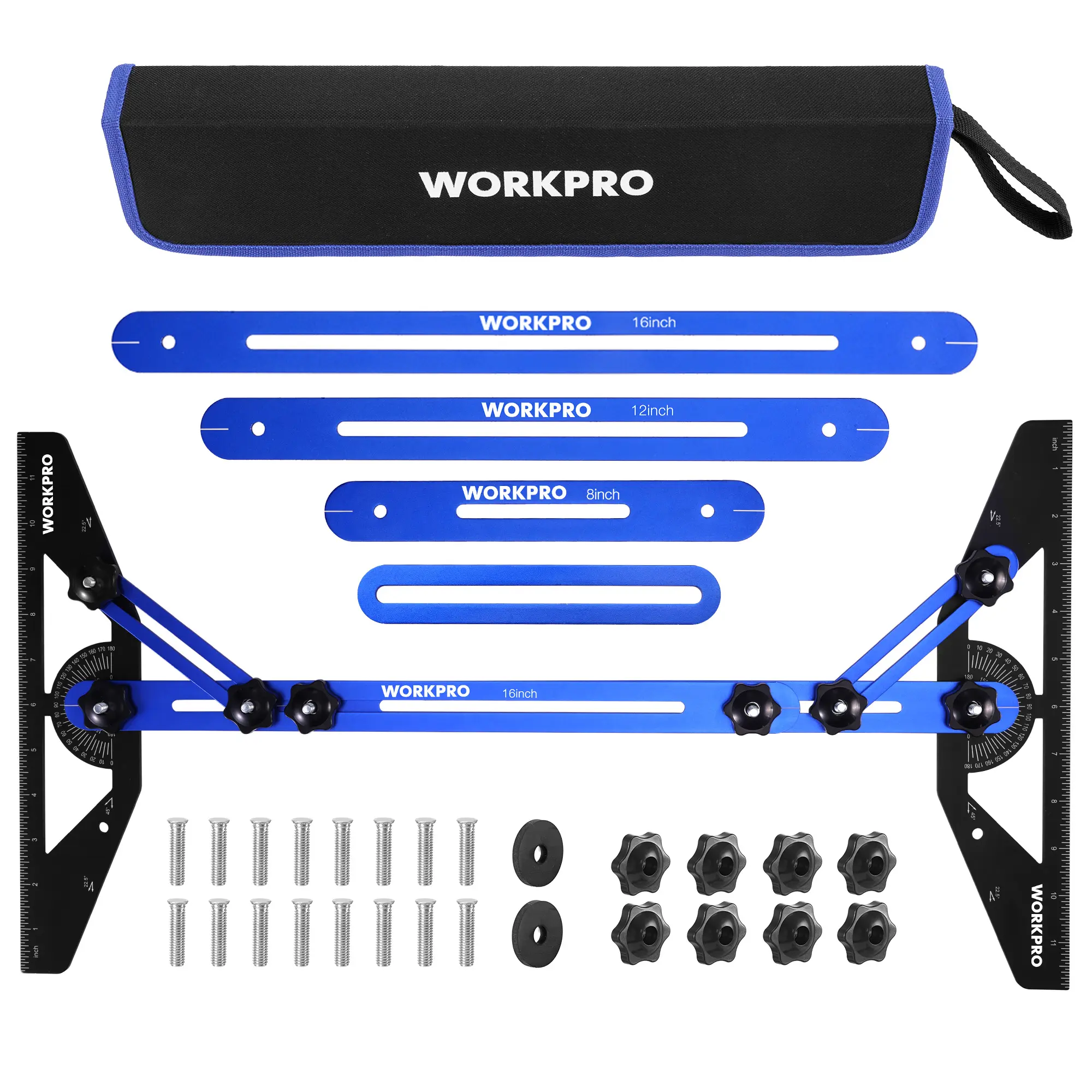 WORKPRO Stair Tread Template Tool, Stair Tread Jig with Triangular Structure Brace, 10.1" to 56.3" Adjustable Length Stair Measuring Tool, Aluminum Alloy Stair Tread Gauge for Stairs, Floor, Cabinets