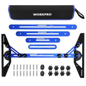 WORKPRO Stair Tread Template Tool, Stair Tread Jig with Triangular Structure Brace, 10.1" to 56.3" Adjustable Length Stair Measuring Tool, Aluminum Alloy Stair Tread Gauge for Stairs, Floor, Cabinets