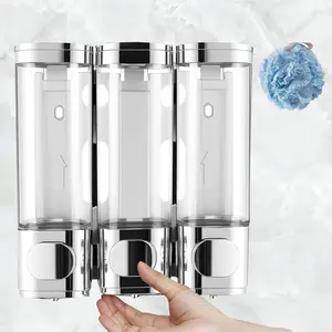 Shampoo and Conditioner Dispenser,Shower Soap Dispenser Transparent 3 Chamber No Drill Wall-Mounted Shampoo Dispenser for Shower Luxury Wall Mounted Shower Dispenser for Bathroom Hotel Large Capacity,Dark Gray Home Goods Blac