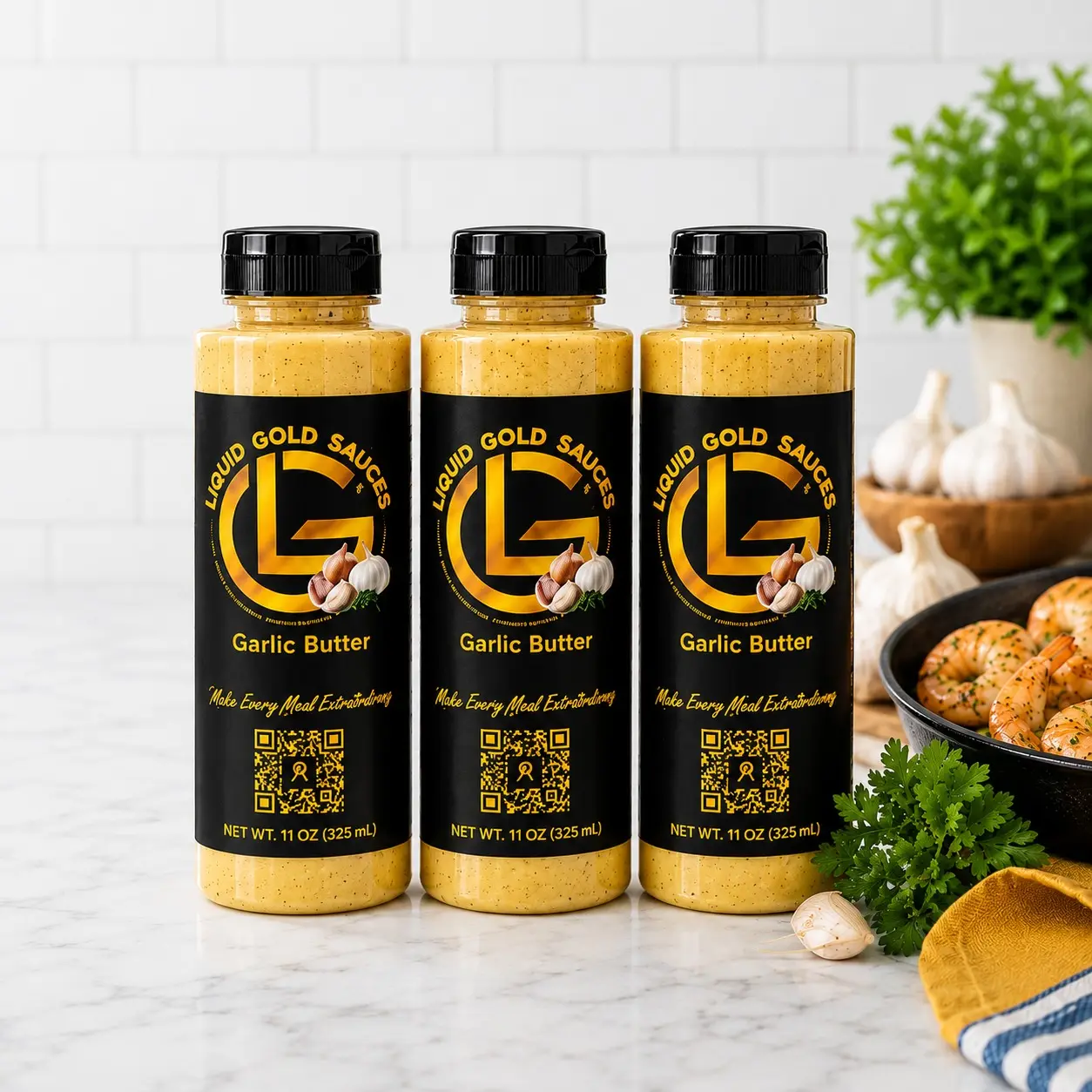 Family Pack | 3 Bottles Liquid Gold Garlic Butter Sauce (11oz / 325ml Each) sohochic
