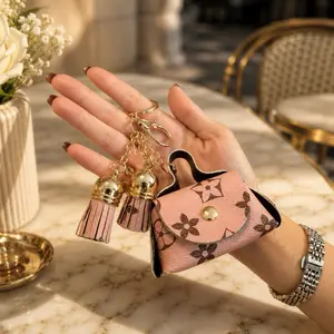 Mini Pink Flower Gold Tassels Keychain - Stylish Accessory for Keys and Wallets