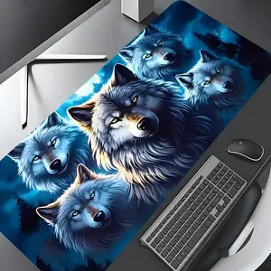 Wolf Pattern Mouse Pad, Large Game Mouse Pad, Aesthetic Desktop Decoration Protective Pad, Rubber Pad, Non-slip Lock Edge Work Pad