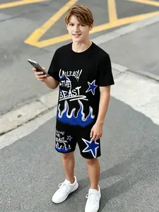 Street Graffiti Hip-Hop Culture Sportswear Set, Vibrant Cartoon Design, Perfect for Spring Summer, Casual Fitted Tracksuit