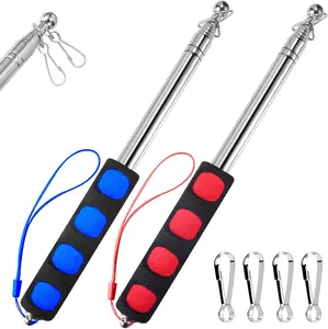 1.6M Telescopic Handheld Flagpoles with Clips, 5  Thick Portable Stainless Steel Telescopic Banner Flag Pole - Tour Guide Flag Pole - Teaching Pointer Stick - 2 Pack (5 Ft, Red+Blue)