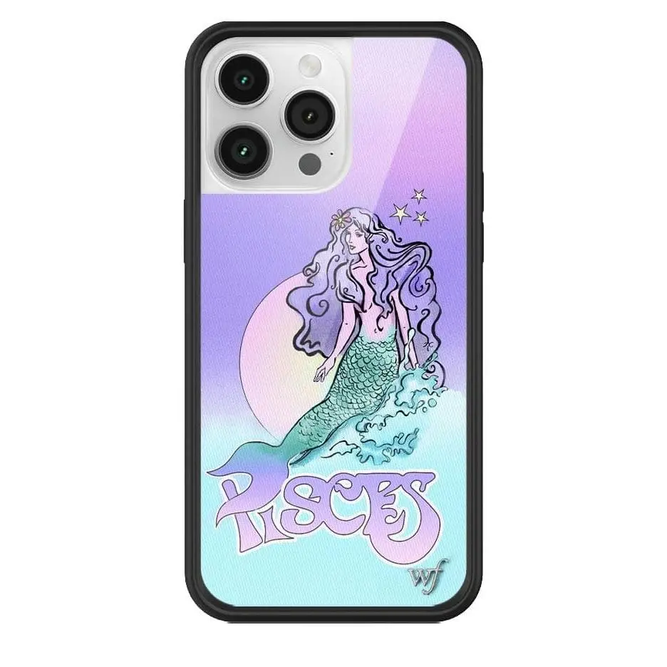 Pisces | Limited Edition iPhone Case | Raised Protective Black Bumper | Women Owned Small Business | Zodiac Phone Purple Blue Sunset Background Pretty Mermaid | Safety Casing Protective | Cellphone Cute Aesthetic