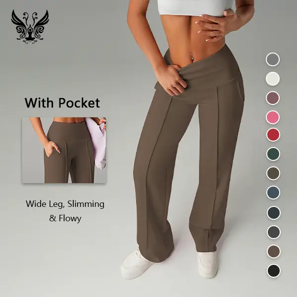 Women's Flowy Comfy Pants with Pockets, High-Waisted Wide Leg Yoga Trousers - Slimming Athletic Casual Style for a Fashion Outfit, Athletic Casual Pants, Casual Gym Trousers