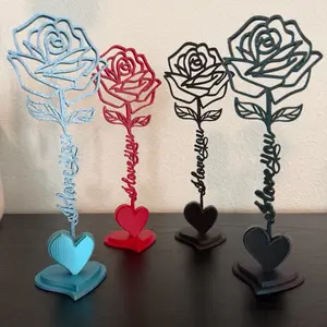 3D Printed Rose “I Love You” Heart Stand – Romantic Table & Desk Decor Gift