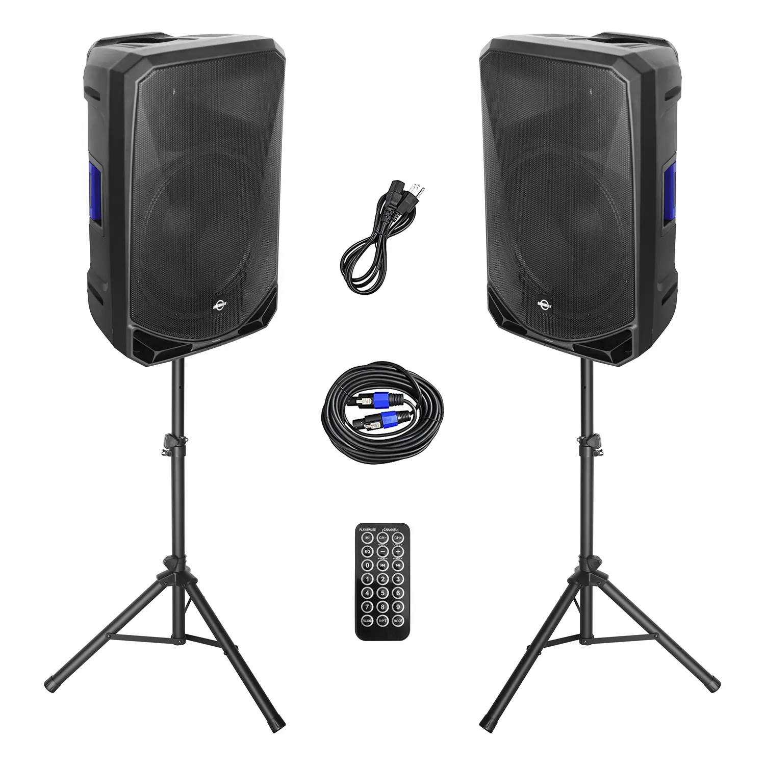 LOTAWAY PM-15 Powered PA Speaker System, 15" Active & Passive DJ Speakers with 1200W Output, 3-Channel Mixer, Bluetooth, 5-Band EQ for Karaoke, Parties, Events & Live Performance