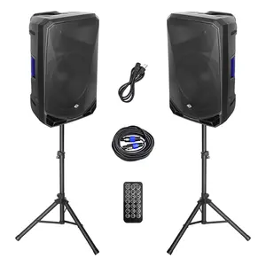 LOTAWAY 1200W Portable Powered PA System, 15" Active Passive DJ Speaker Pair with 3-Channel Mixer, Professional Loudspeakers with Bluetooth & 5-Band EQ for Karaoke, Party, Church, Live Events(PM-15)