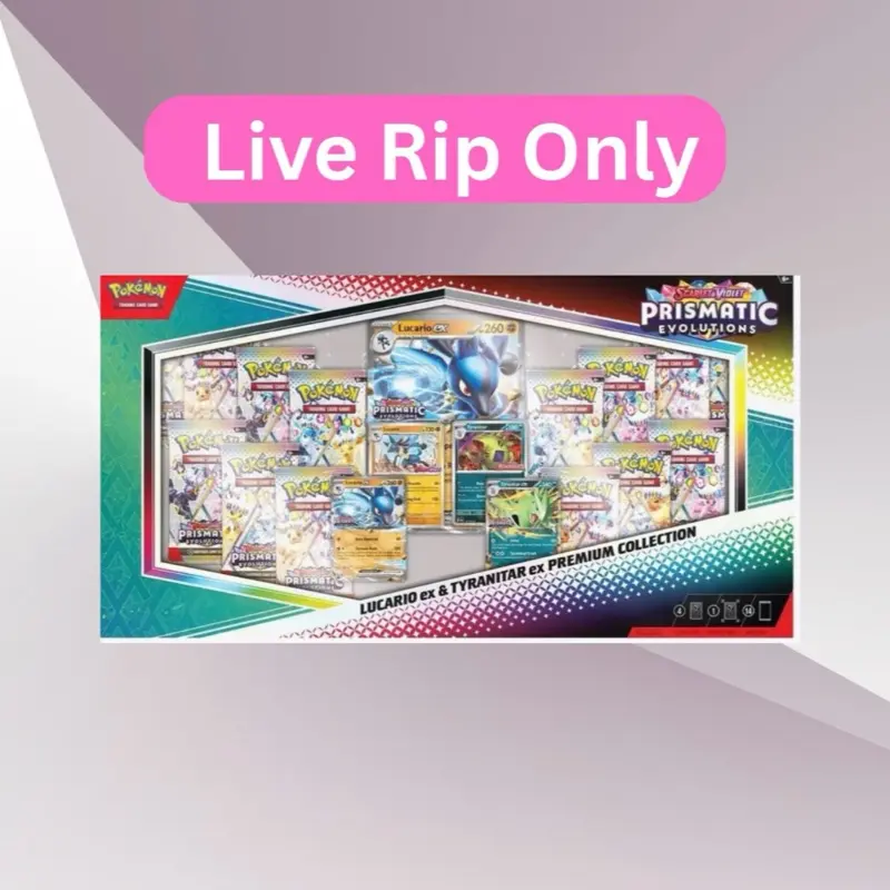 Pokemon Prismatic Evolutions Lucario ex & Tyranitar ex Premium Collection Box - LIVE RIP ONLY- 14 Packs