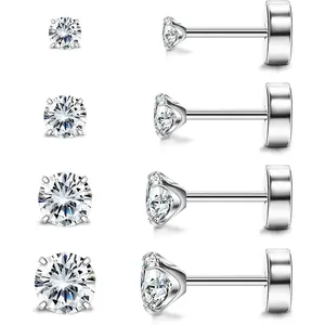 Titanium Earrings for Sensitive Ears  20G Titanium Flat Back Earrings Rainbow AB Cubic Zirconia Nap Pure Titanium Cartilage Earrings for Women Men