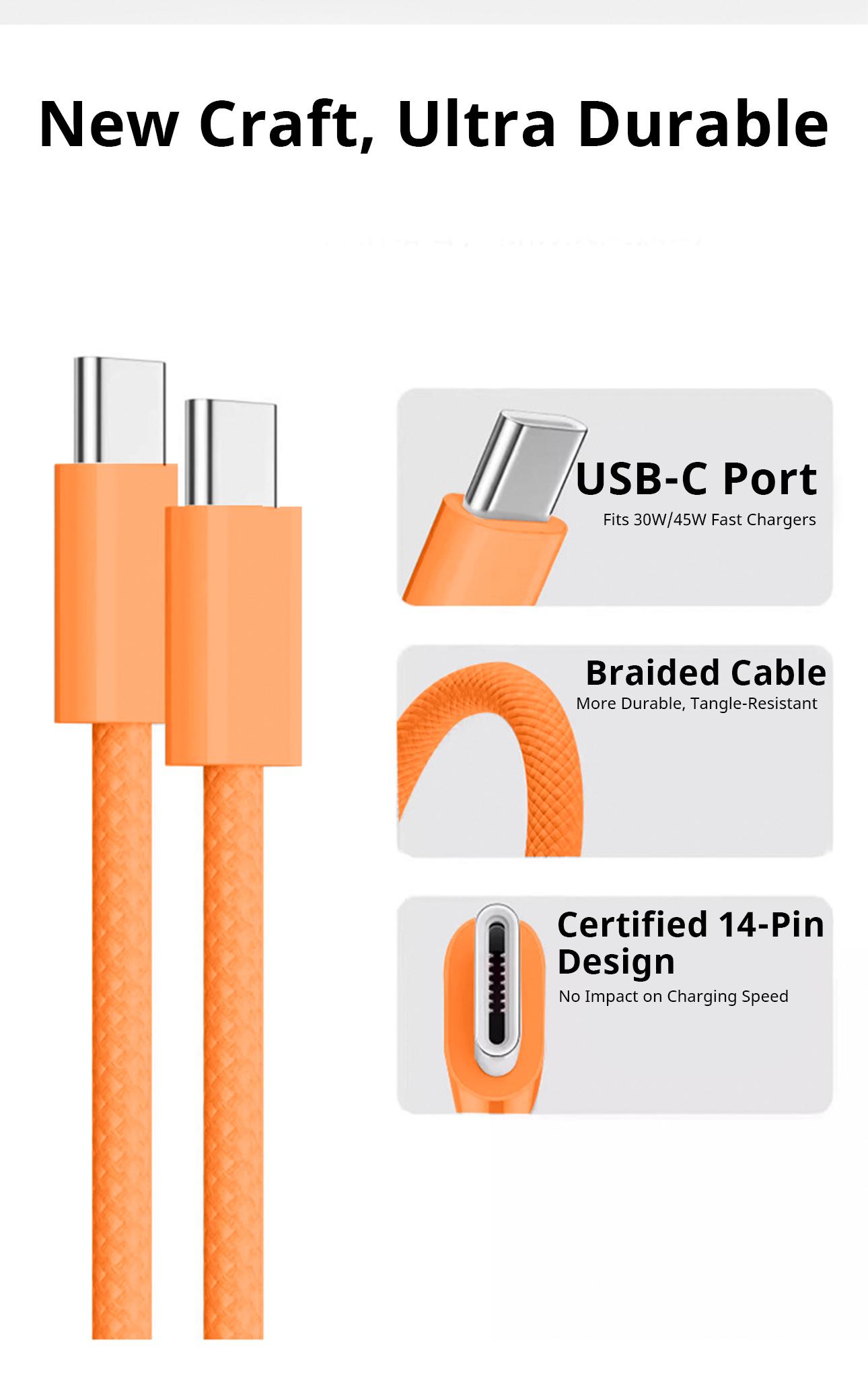 45W fast charger set suitable for iPhone 17 Pro Max and iPhone 17 Pro; portable orange charger set; convenient iPhone charger set; Type‑C fast charging power adapter for iPhone 17; PD fast charging tablet compatible with 6.6 ft/3.3 ft cables (3 sets).