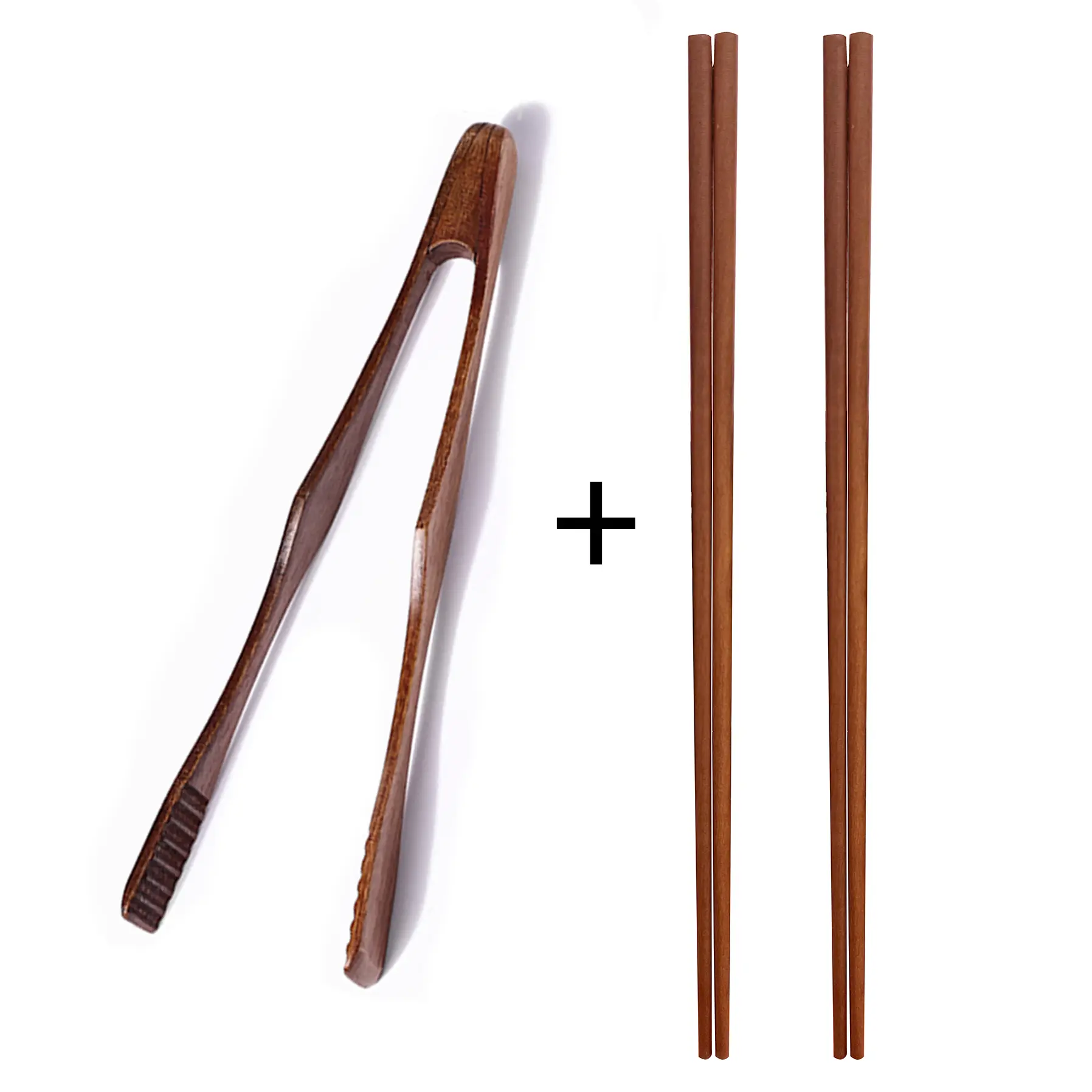 2-in-1 Wooden Cooking Tool Set - 10in Heat-Safe, Multipurpose, Non-Scratch Wooden Cooking Tongs & 15in Long Chopsticks for Deep Frying, BBQ, Home Kitchen Heat-Resistant Reusable Utensils, Heat-Safe Cooking Tongs