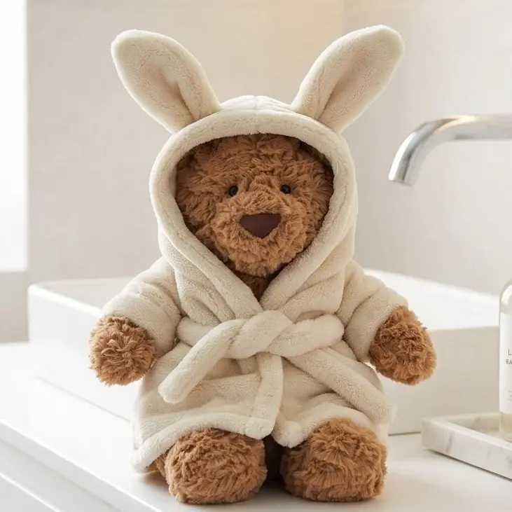 Jellycat Bartholomew Bear in Bunny Bathrobe Plush Teddy Soft Cuddly Stuffed Bear Removable Robe Sleeping Buddy Cute Nursery Decor Birthday Gift