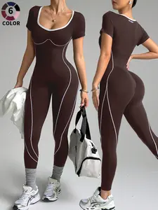 Seamless Knitted Women's Yoga Jumpsuit, Stretchy Sporty Activewear, Stretchable Activewear, Quick-Dry Fitness, All-Seasons, Hiking, Cycling, Pilates