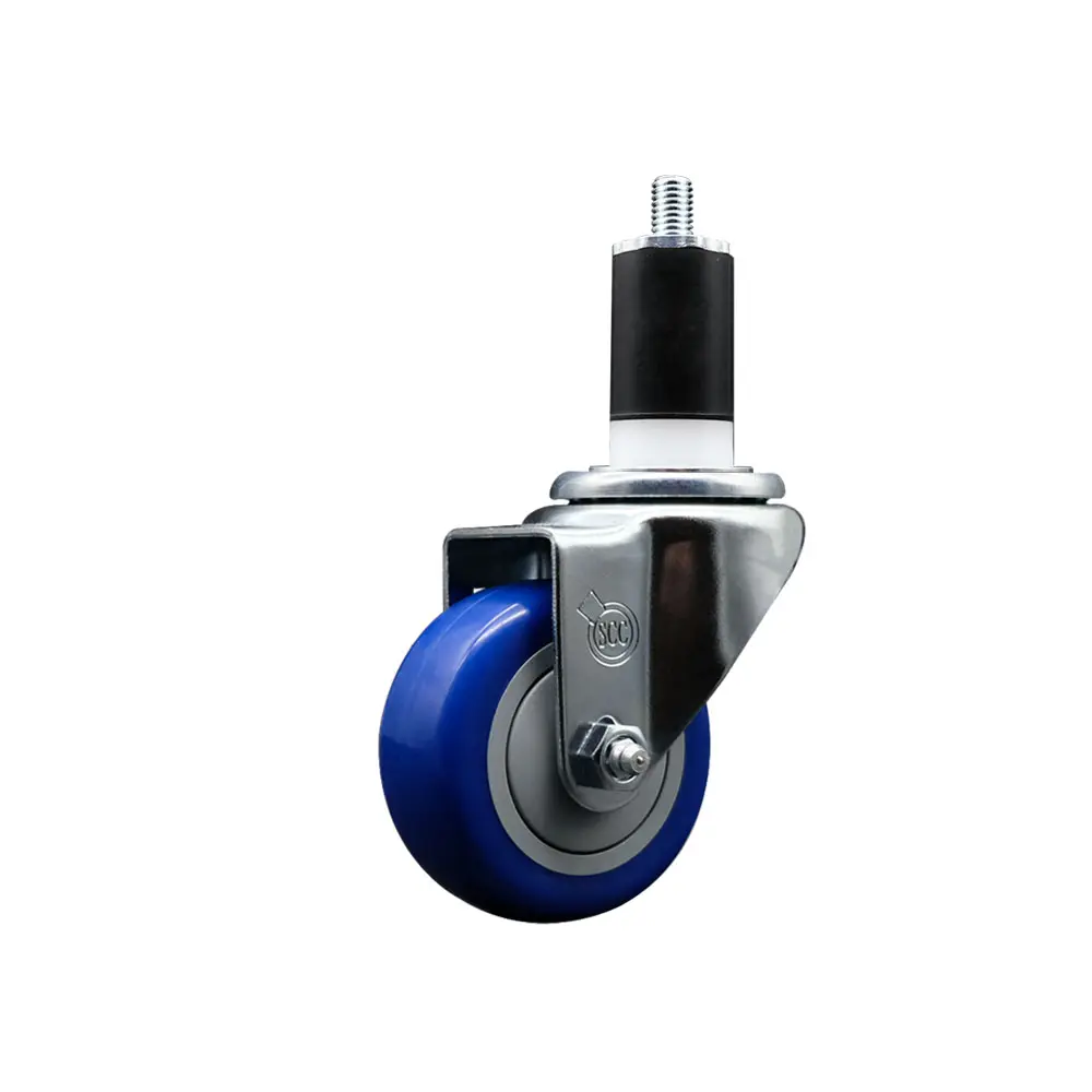 Service Caster SCC-EX20S314-PPUB-BLUE-112 Polyurethane Expanding Stem Swivel Chrome Caster, 3 in. Blue Wheel, 1.5 in. Stem, 1.5-inch Castors for Work Tables, Round/Square Tubes, Secure Fit