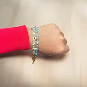 2pcs Stackable Teal Beaded Bracelet Set for Women Fashionable Stackable Jewelry Accessories