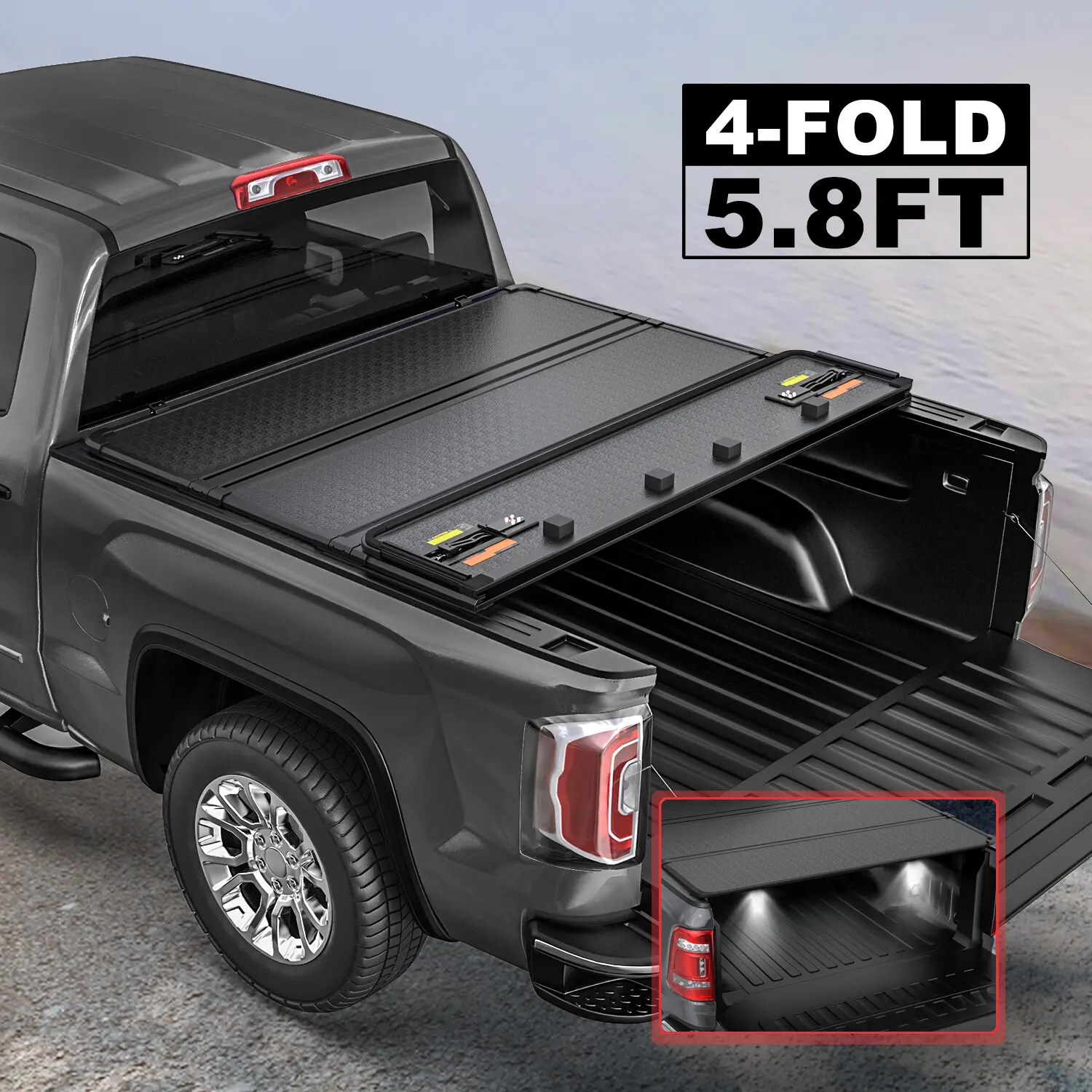 4 Fold Truck Tonneau Cover For 2019-2025 Chevy Silverado GMC Sierra 5.8FT Bed