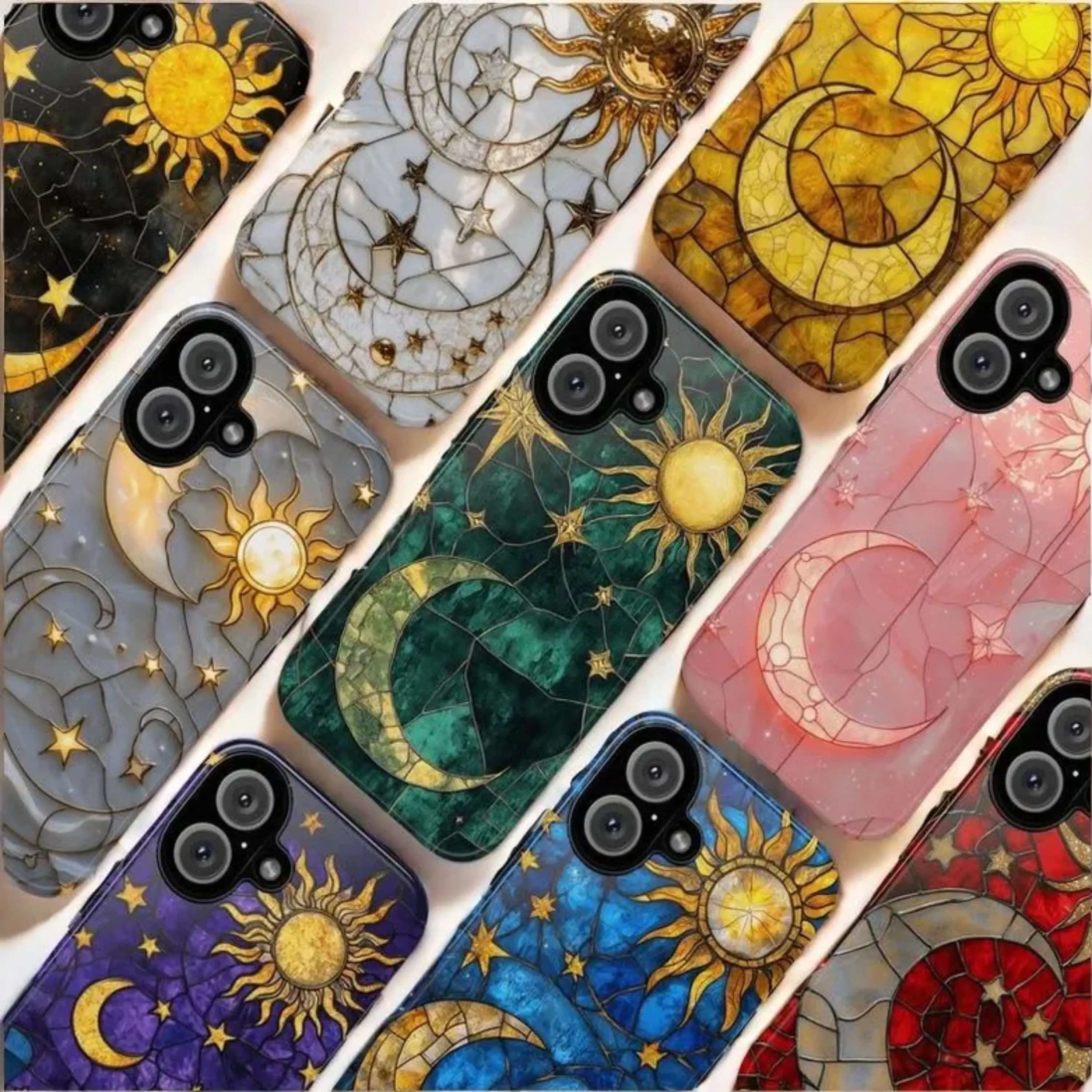 Celestial Stained Glass Phone Case, Stained Glass Moon Sun Phone Case, Phone Cover For iPhone And Samsung