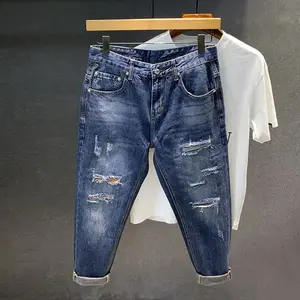 New Famous Brand Ripped Low Rise Jeans Men's Spring Autumn Trendy Brand Loose Straight Pants Men's Casual Long Cargo Pants