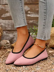 Women's Fashionable Solid Color Flat Shoes, Casual Comfortable Pointed Toe Slip on Shoes for Daily Wear, Lightweight Breathable Shoes for Women & Girls