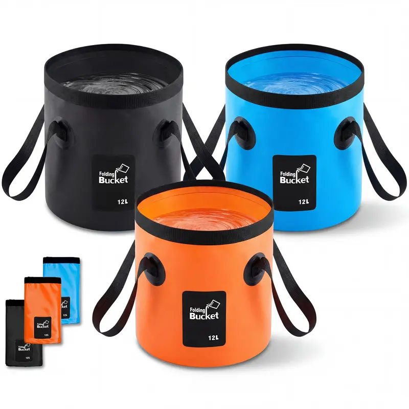 12L Portable Collapsible Water Bucket - Trail-Ready Carry Container with Straps, Compact Outdoor Multifunctional Storage Bladder for Camping, Hiking
