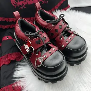 Street style girl Lolita Gothic platform shoes, female poker clown clown decoration elevator shoes, Halloween gift red shoes