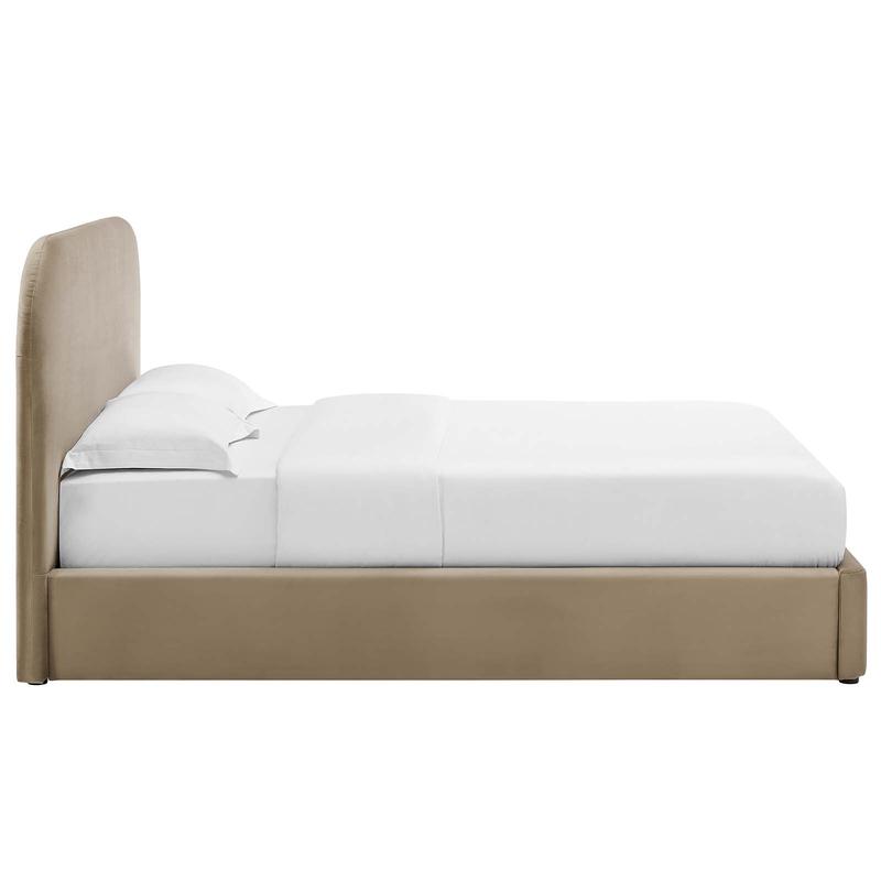 Modway Keynote Performance Velvet Curved King Platform Bed in Taupe