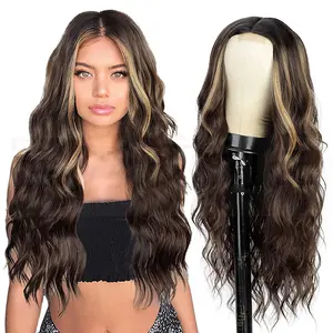 Lace Front Wig for Women, Middle Part, Small Lace, Highlighted Long Curly Synthetic Hair Wig