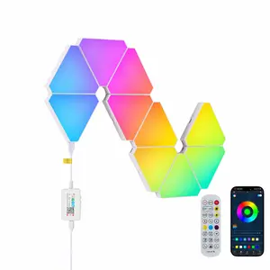 RGB Triangle LED Wall Panels, Bluetooth Wall Lights with APP & Remote Control, Music Sync DIY Splicing 16 Million Colors for Gaming Bedroom Living Room Decor (10-20 PCS) (10 PCS Bluetooth)