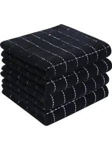 4 Pack 100% Cotton Terry Kitchen Towels(Black, 13 x 28 inches), Checkered Designed, Soft and Super Absorbent Dish Towels.
