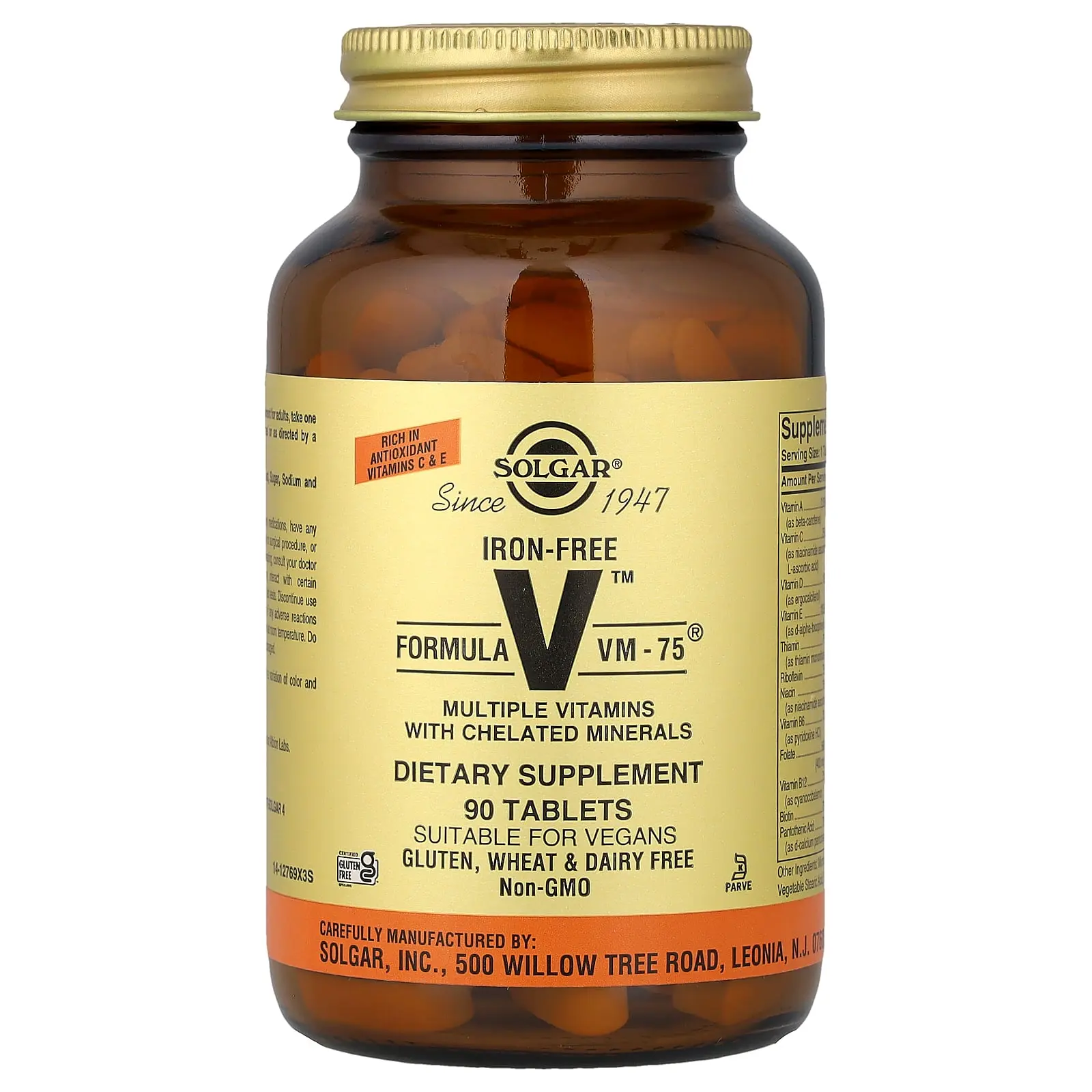 Solgar Formula V™ VM-75®, Multiple Vitamins with Chelated Minerals, Iron-Free, 90 Tablets