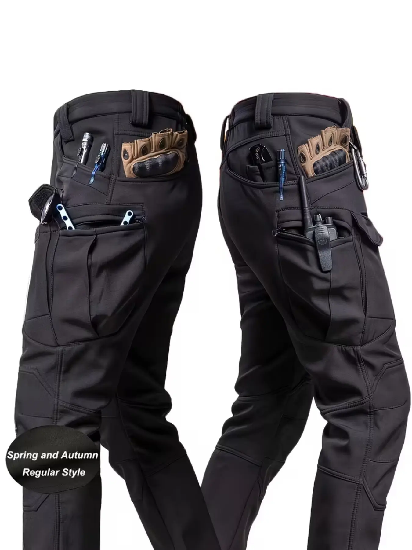 Men's Spring & Fall Tactical Work Pants, Stretchy Fabric, Multiple Pockets, Regular Fit, Comfortable Casual Outdoor Wear