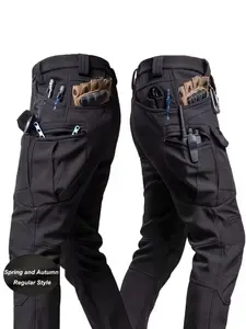 Men's Spring Fall Tactical Work Pants, Stretchy Fabric, Multiple Pockets, Regular Fit, Comfortable Waistband, Outdoor & Casual Wear