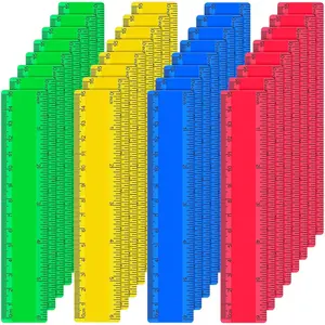 32-Pack 6-Inch Mini Bulk Plastic Rulers with Inches and Centimeters, Drafting Measuring Tool Set for Classroom Kids/Students, School & Office Supplies, Mixed Colors: Yellow, Green, Blue, Red
