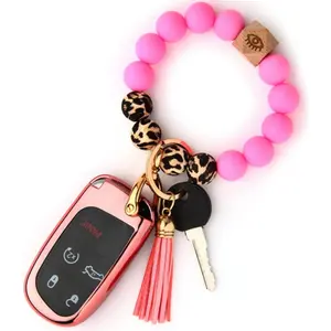 For Jeep Accessories Wristlet Key Fob Cover, Anti-Fingerprint Special TPU Key Case，Compatible With Grand Cherokee Renegade Dodge RAM Durango Challenger Chrysler 200 300 Fiat Smart(rose powder)