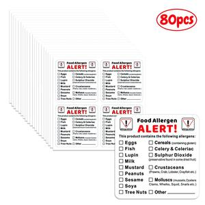 80pcs Food Allergy Warning Labels, 6x6cm Self Adhesive Stickers for Ingredients, Hypoallergenic Markers for Safe Cooking & Baking