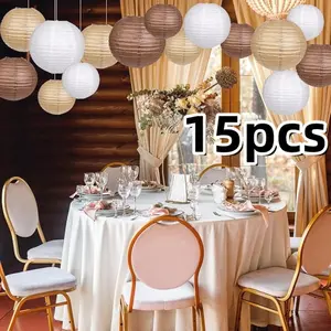 15pcs Paper Lanterns - Round Hanging Decorations for Weddings, Bridal Showers, Birthdays, Rustic Parties - No Electricity Needed, Indoor/Outdoor Use, Wedding Decorations, Elegant Event Accents