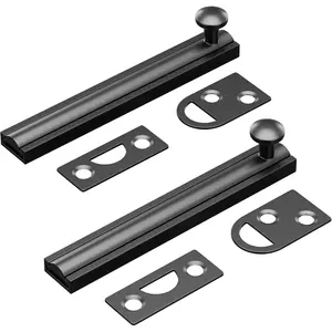 4 Inch Brass Surface Bolt, Concealed Slide Surface Door Bolt, Slide Bolt Latch French Door Lock with Screws for Windows Cabinet Wooden Fence Yard, Black, 2 Pack