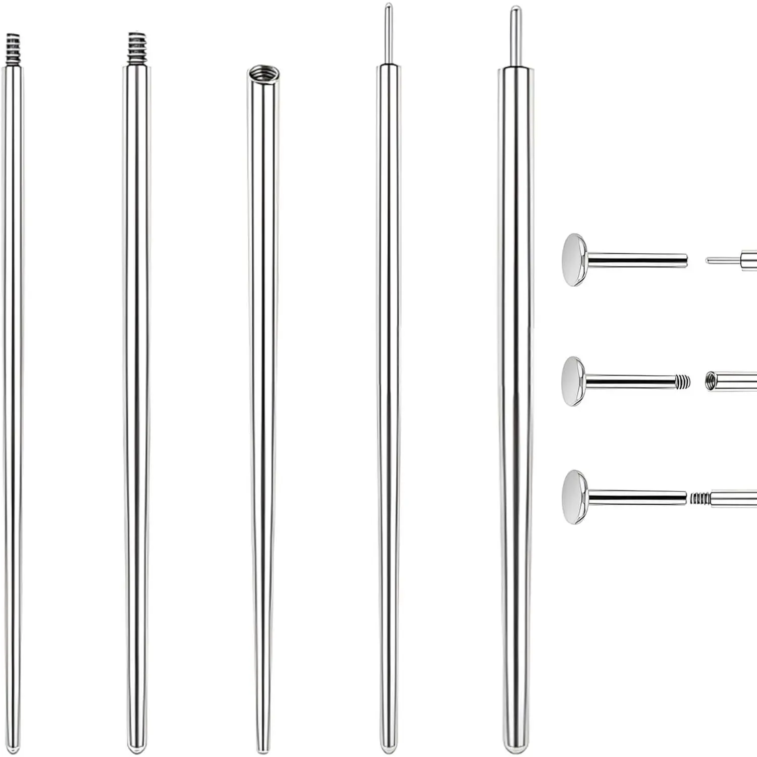 14G 16G 18G 20G Piercing Taper Flat Back Earring Applicator Tool Piercing Changing Tool Threadless Piercing Insertion Pin Taper for Body Piercing Stretching Kit for Ear/Nose/Navel/Lip/Eyebrow